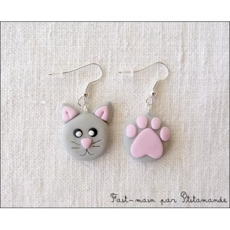 IDEES CREATIVES : Tuto : Réaliser des boucles d'oreilles "chat" en pâte polymère, par Ptitamande