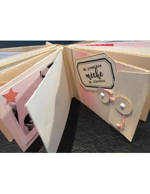 IDEES CREATIVES : Tuto : Réalisez un album livre de naissance de la planche MES P'TITS SOUVENIRS de MISS CREA, par Laetitia B
