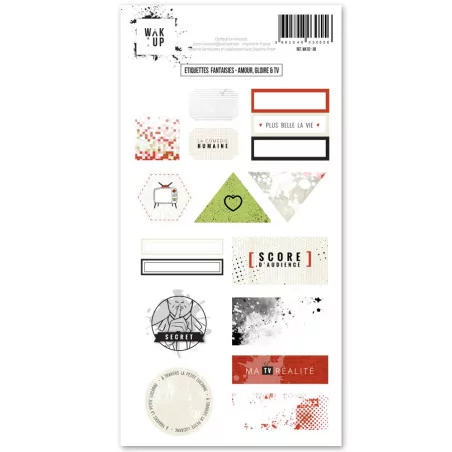 SCRAPBOOKING : 17 Autocollants 'WAK'UP - Amour Gloire et TV' Etiquettes fantaisies