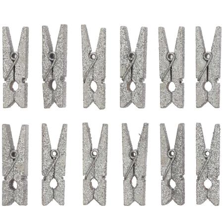 SCRAPBOOKING : Lot de 12 pinces à linge bois 'Rico Design - Ohhh! Lovely!' Argent pailleté