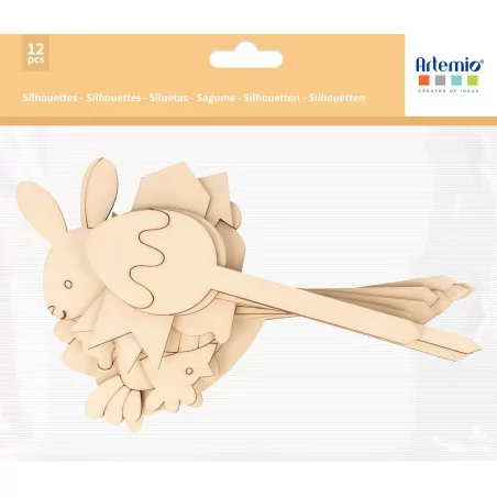 SUPPORTS A DECORER : Lot de 12 Piques en bois 'Artemio - Les Poulettes'