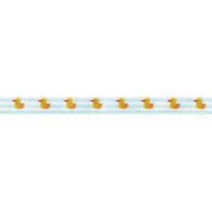 Ruban de satin 'Hotex' Rayures bleues Canards 1 cm x 5 m