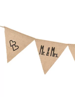 DECORATION DE FETES : Guirlande de fanions en jute 'Hotex' Mr et Mme 145 cm