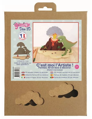 SUPPORTS A DECORER : Kit Déco en bois 3D 'Gomille' Tyrex et volcan 24 cm x 17 cm