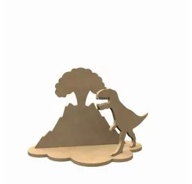 Kit Déco en bois 3D 'Gomille' Tyrex et volcan 24 cm x 17 cm