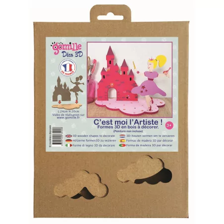 SUPPORTS A DECORER : Kit Déco en bois 3D 'Gomille' Fée et Chateau 24 cm x 17 cm