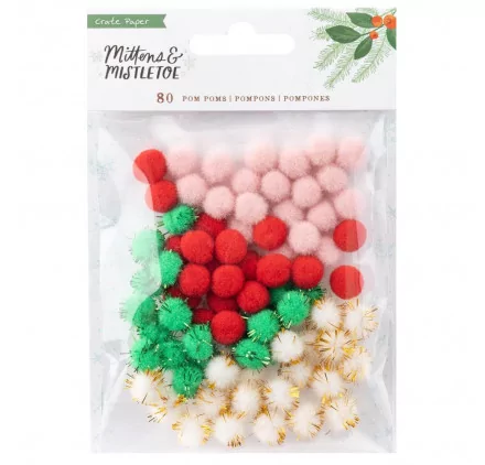 SCRAPBOOKING : 80 Pompons ronds 'Crate Paper - Mittens & Mistletoe' SCRAPBOOKING : 80 Pompons ronds 'Crate Paper - Mittens & Mistletoe'