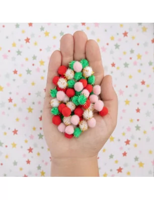 SCRAPBOOKING : 80 Pompons ronds 'Crate Paper - Mittens & Mistletoe'