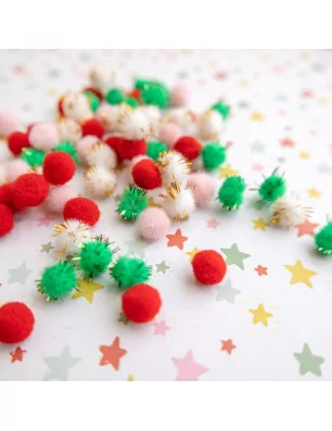SCRAPBOOKING : 80 Pompons ronds 'Crate Paper - Mittens & Mistletoe'