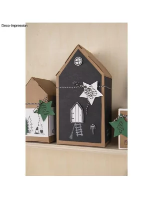 SUPPORTS A DECORER : Lot de 3 boîtes à monter 'Rayher' Maison Kraft 20x10x7.5 cm