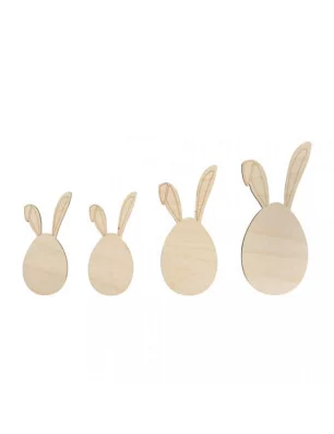 SCRAPBOOKING : Lot de 4 lapins en bois 'Rayher' 8 cm à 12 cm