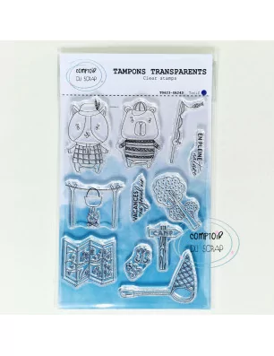 SCRAPBOOKING : Tampons transparents 'Comptoir du Scrap - Echappée Belle' Sur le camp
