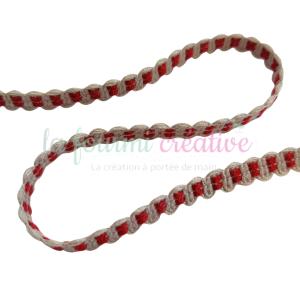 ART DU FIL : Galon bicolore '3B Com' Beige/Rouge 7 mm x 1 m