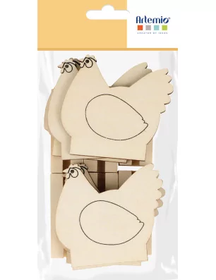 SUPPORTS A DECORER : Lot de 6 marque-places en bois 'Artemio - Saute-Mouton' Poules