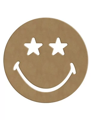 SUPPORTS A DECORER : Smiley Yeux Etoiles en bois 'Gomille' 14x14 cm