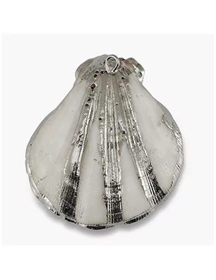 PENDENTIFS A PASSANT : Pendentif Coquillage 'La Fourmi Créative' Coquille St Jacques Ivoire-marron-cuivre Argenté 40x40 mm