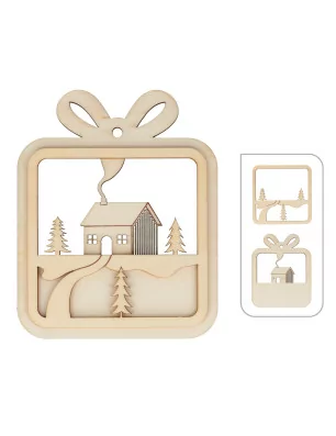 SUPPORTS A DECORER : Silhouette relief en bois à suspendre 'Artemio - Home For Christmas' Maison 13.5x11 cm