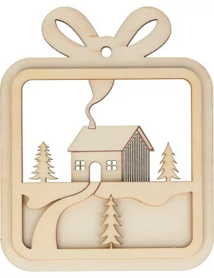 SUPPORTS A DECORER : Silhouette relief en bois à suspendre 'Artemio - Home For Christmas' Maison 13.5x11 cm