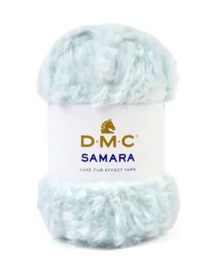 LAINES A TRICOTER : Pelote de fil fourrure 100g 'DMC - Samara' Bleu ciel 416