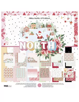 SCRAPBOOKING : Assortiment de 18 papiers doubles 30x30 'BasicCrea - North'