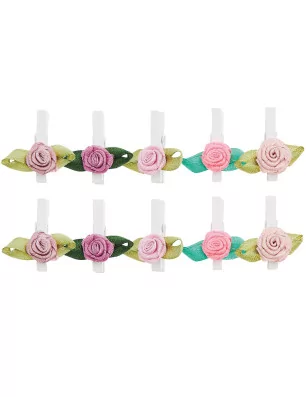 SCRAPBOOKING : Lot de 10 pinces à linge en bois 'Rico Design' clips rose couleurs mixtes