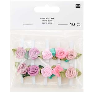 SCRAPBOOKING : Lot de 10 pinces à linge en bois 'Rico Design' clips rose couleurs mixtes