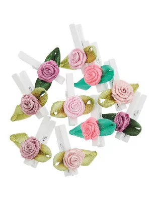 SCRAPBOOKING : Lot de 10 pinces à linge en bois 'Rico Design' clips rose couleurs mixtes