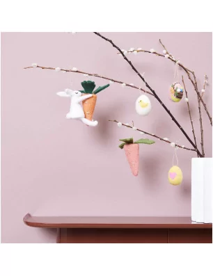 DECORATION DE SAPIN : Pendentif Oeuf Poussin 'Rico Design' Blanc
