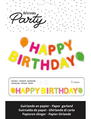 DECORATION DE FETES : Guirlande en papier 'Artemio - Artemio Party' Happy Birthday Fluo