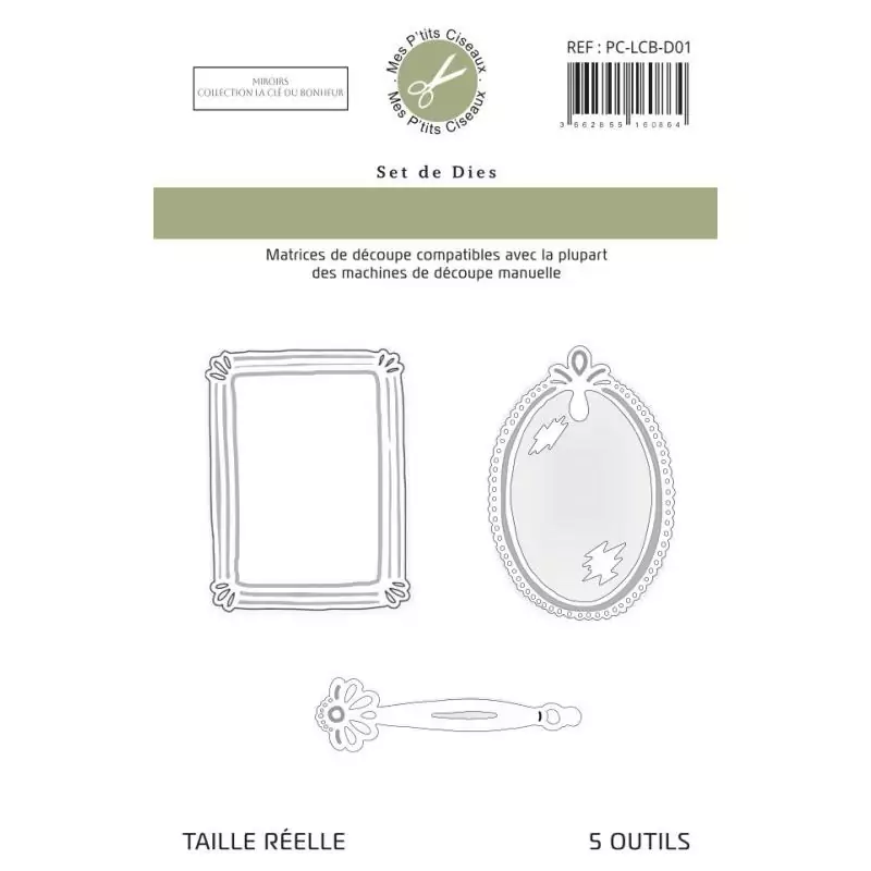 OUTILLAGE & MACHINES : 5 Dies / Matrices de découpe 'Mes P'tits Ciseaux - La clé du Bonheur' Miroirs OUTILLAGE & MACHINES : 5 Dies / Matrices de découpe 'Mes P'tits Ciseaux - La clé du Bonheur' Miroirs